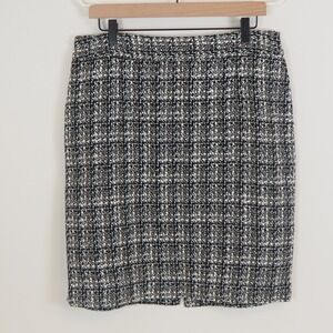 VTG Banana Republic Classic Boucle Tweed Pencil Skirt 12 Back Zip Knee Y2K 90's